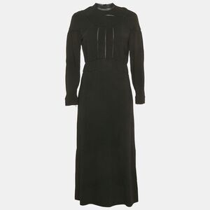 Burberry Black Crepe Lace Inserts Midi Dress S